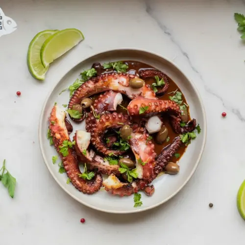 Gekookte octopus met kruiden en limoen