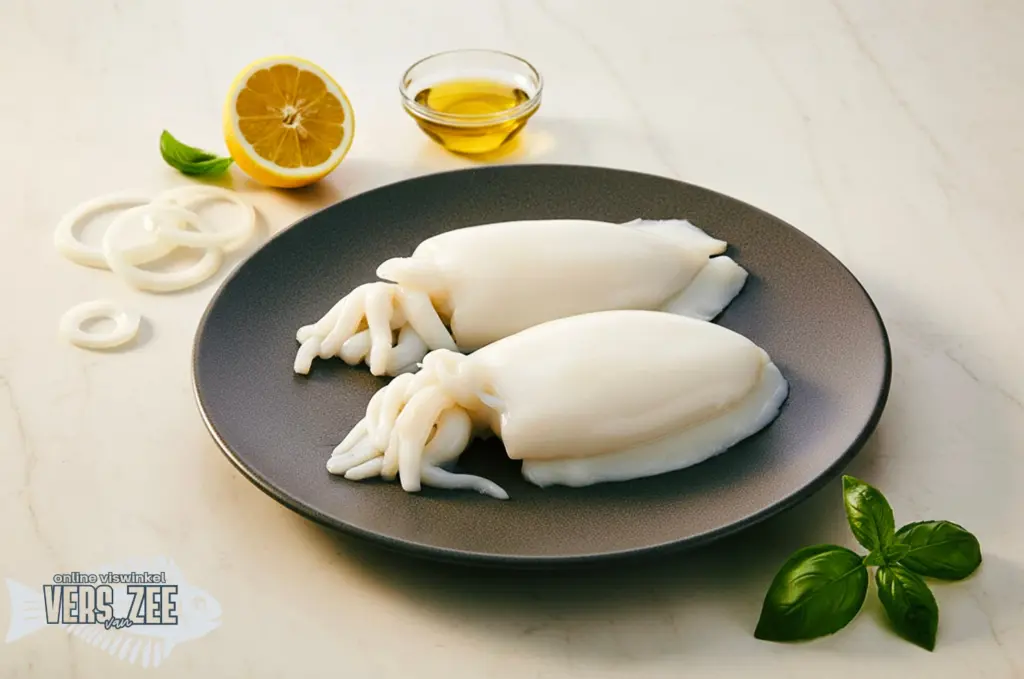 Verse inktvis met citroen en olie