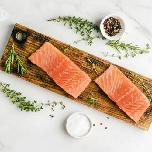 Verse zalmfilets met kruiden en zout