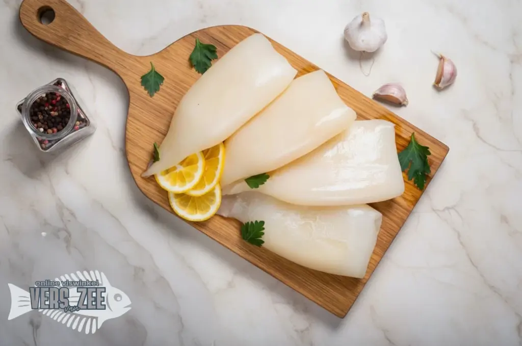 Verse inktvis op een snijplank