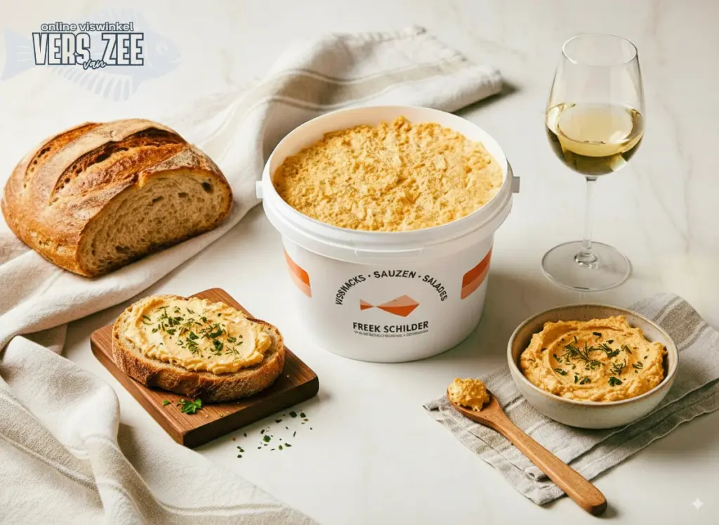 Romige zalmsalade met brood en wijn